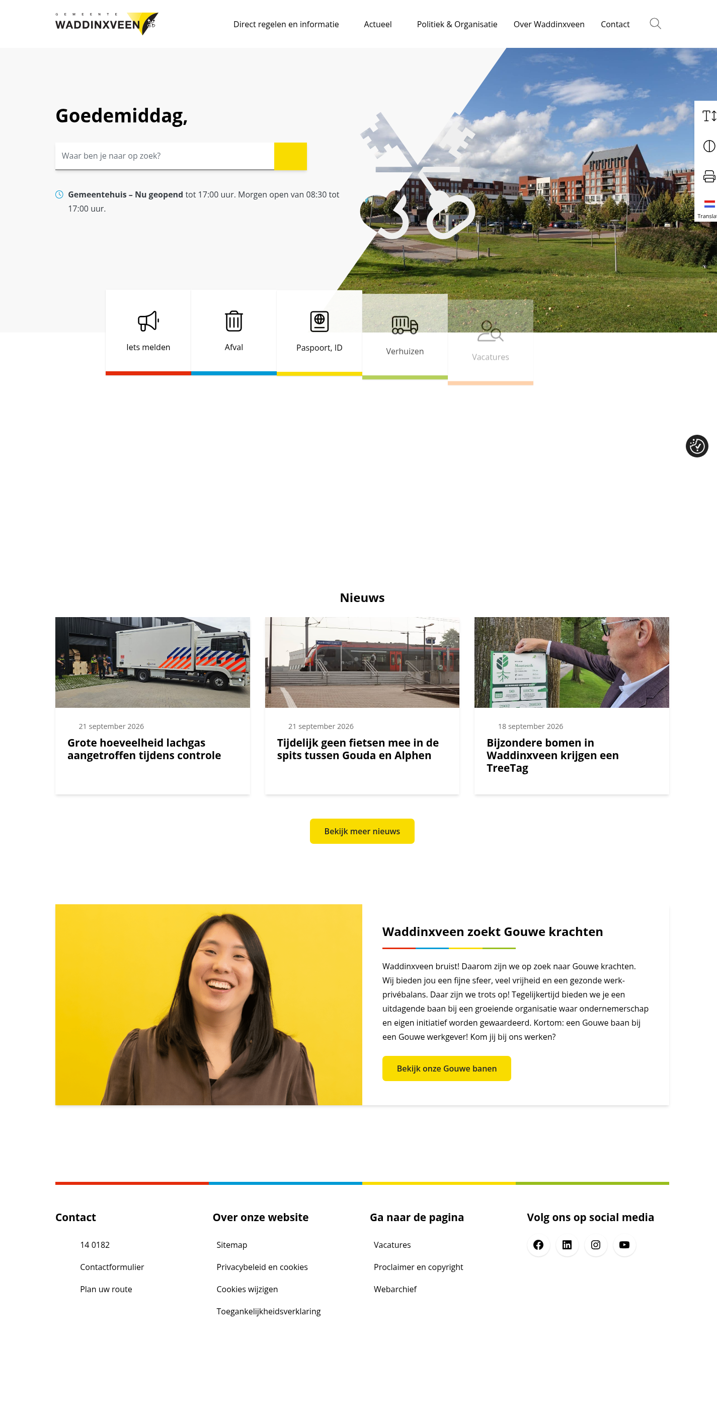 Vastgelegde homepage van gemeente Waddinxveen. Gebruik de link bovenaan voor de officiële website.